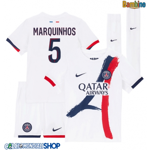 Maglie da calcio Paris Saint-Germain Marquinhos #5 Seconda Maglia Bambino 2025-26 Manica Corta + Pantaloni corti)
